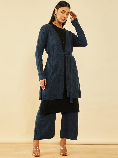 soch navy self pattern shrug with belt