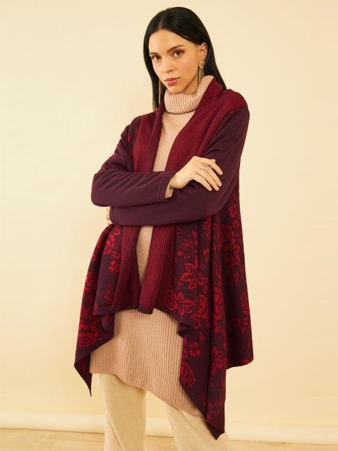 soch maroon floral print shrug