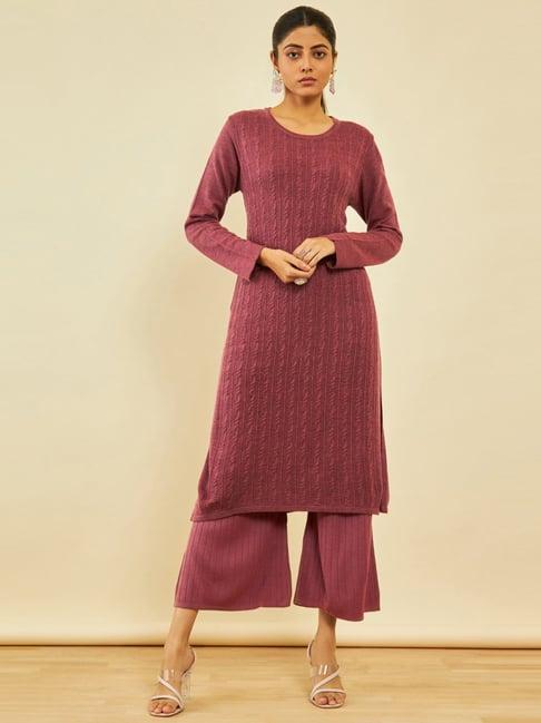 soch onion pink regular fit kurta palazzo set