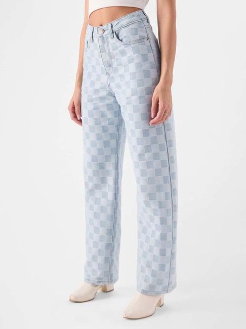 the souled store blue chequered mid rise jeans