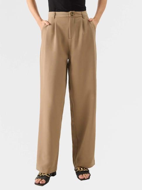 the souled store beige mid rise korean pants