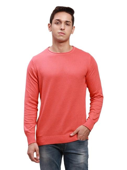 parx orange pure cotton regular fit self pattern sweater