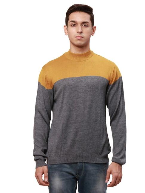 park avenue grey regular fit colour block sweater