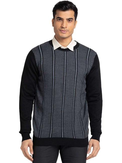 raymond black regular fit striped sweater