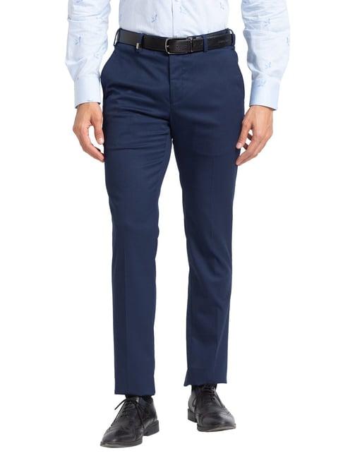 park avenue blue super slim fit checks trousers