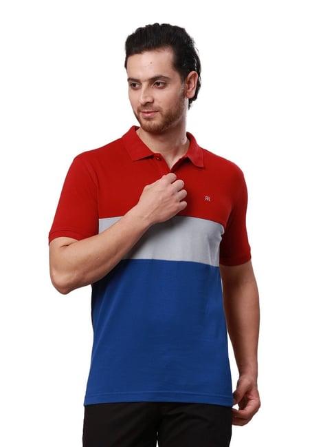 raymond maroon pure cotton contemporary fit colour block polo t-shirt