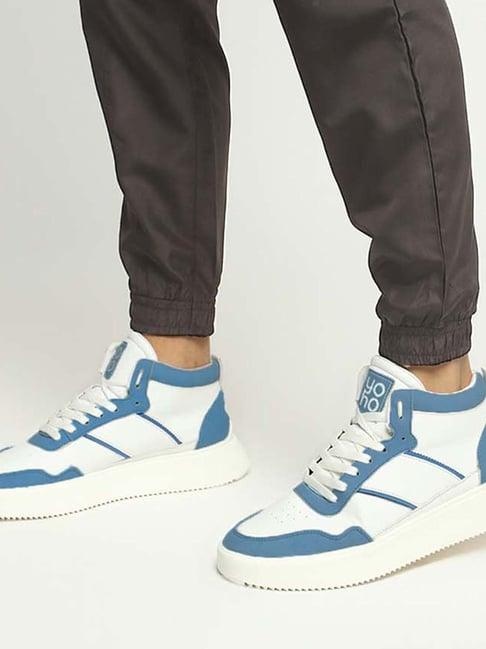 yoho men's white & blue ankle high sneakers