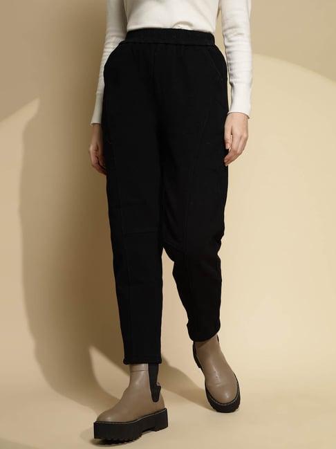 global republic black cotton regular fit mid rise pants