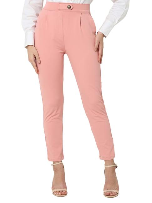 smarty pants pink cotton lycra slim fit high rise trousers