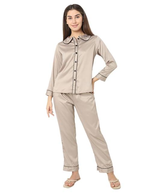 smarty pants brown satin shirt with pyjamas