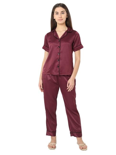 smarty pants maroon satin shirt with pyjamas