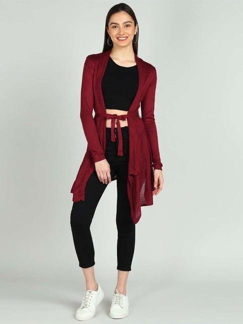 neudis maroon self pattern long shrug