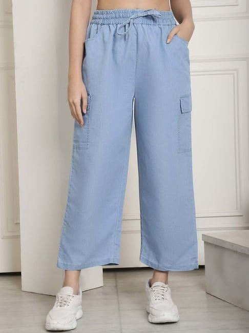 neudis blue cotton mid rise flared pants