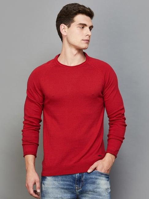 bossini red cotton regular fit sweater