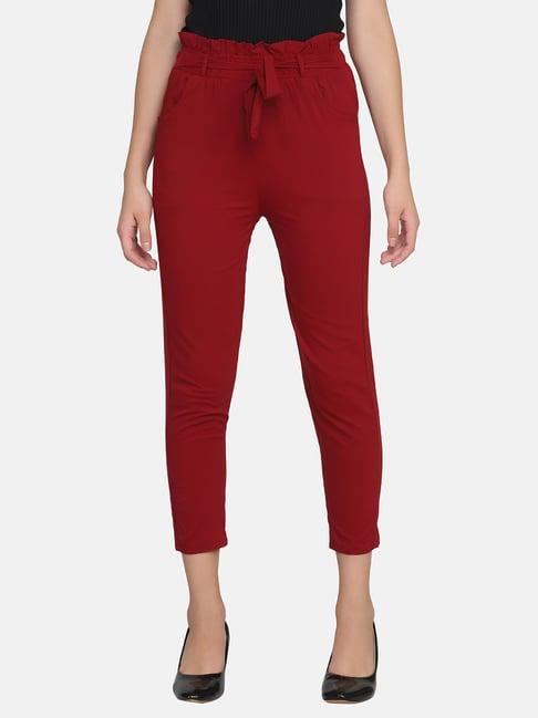 buynewtrend maroon mid rise pants