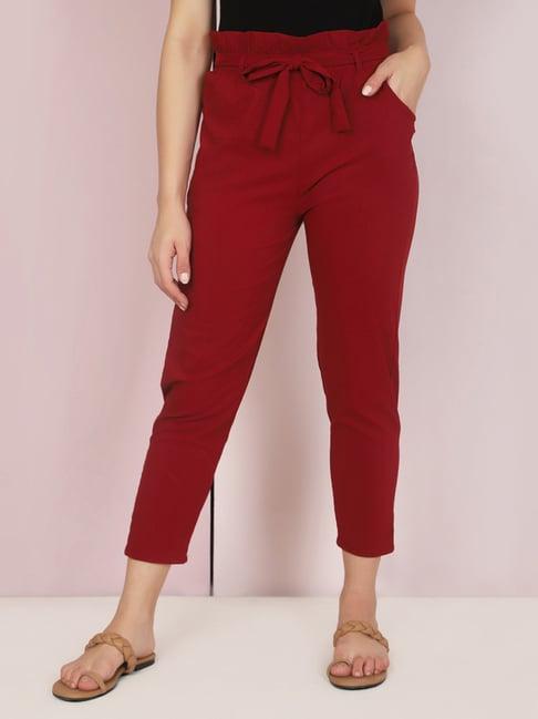 buynewtrend maroon mid rise pants