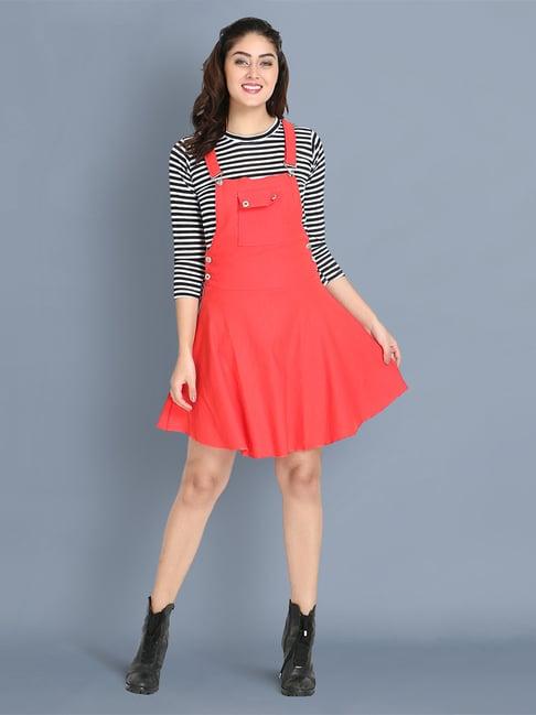 buynewtrend red striped a-line dress