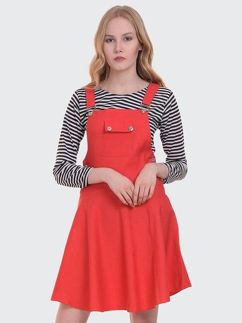 buynewtrend red striped a-line dress