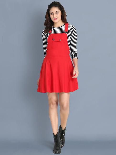 buynewtrend red striped a-line dress