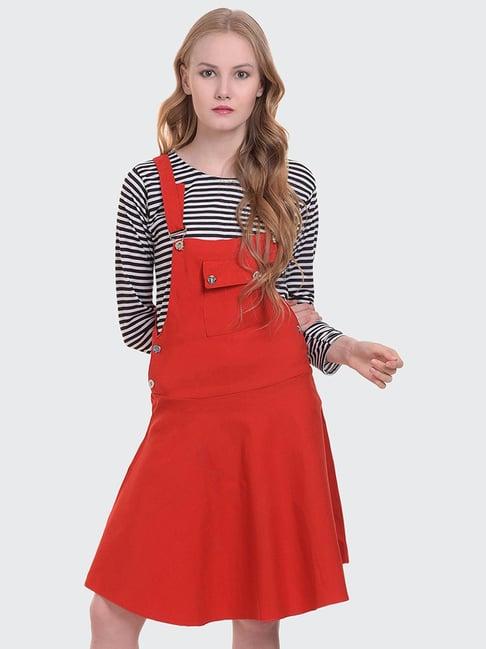 buynewtrend red striped a-line dress