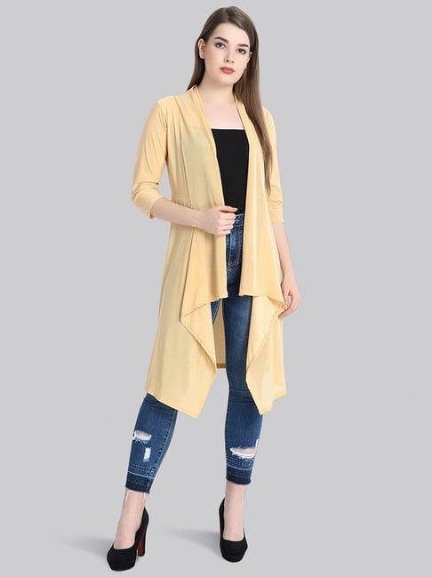 buynewtrend beige shawl neck shrug