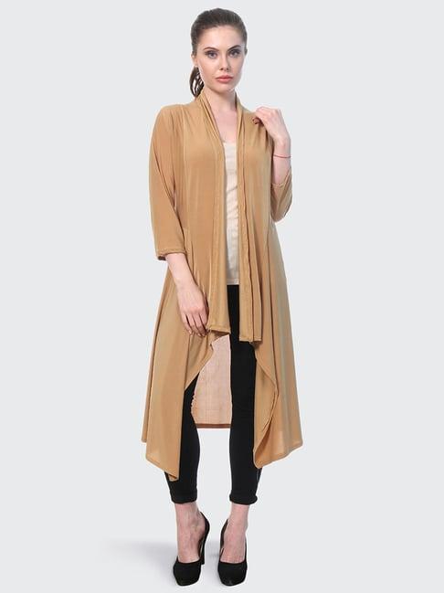 buynewtrend beige shawl neck shrug