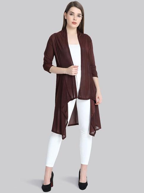 buynewtrend brown shawl neck shrug