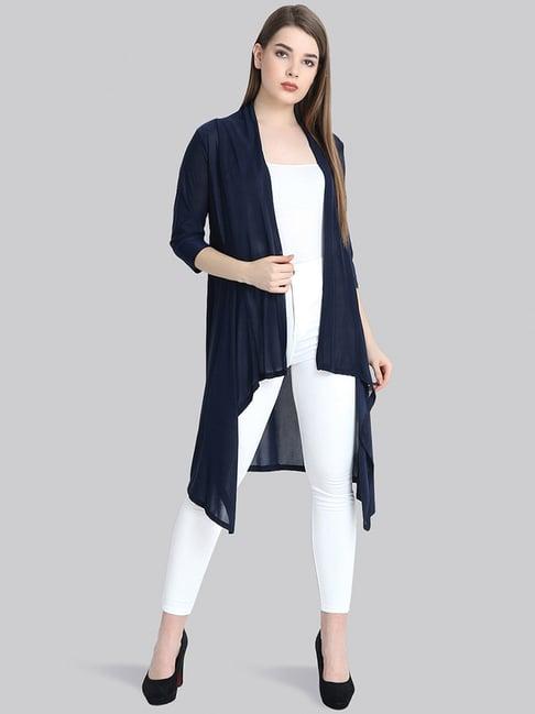 buynewtrend navy shawl neck shrug