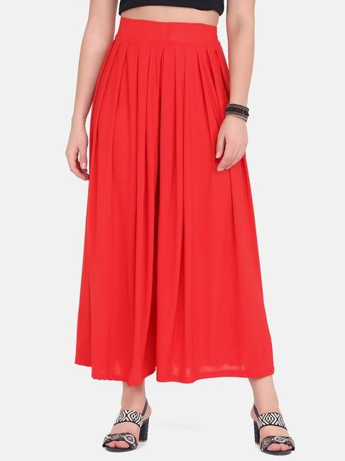 buynewtrend red mid rise palazzos