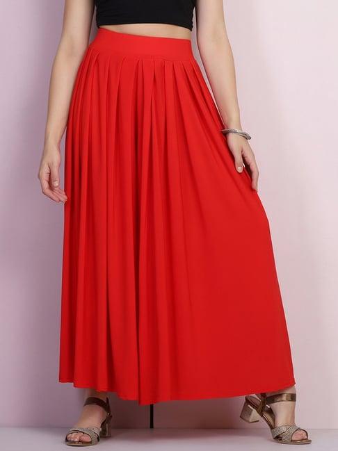 buynewtrend red mid rise palazzos