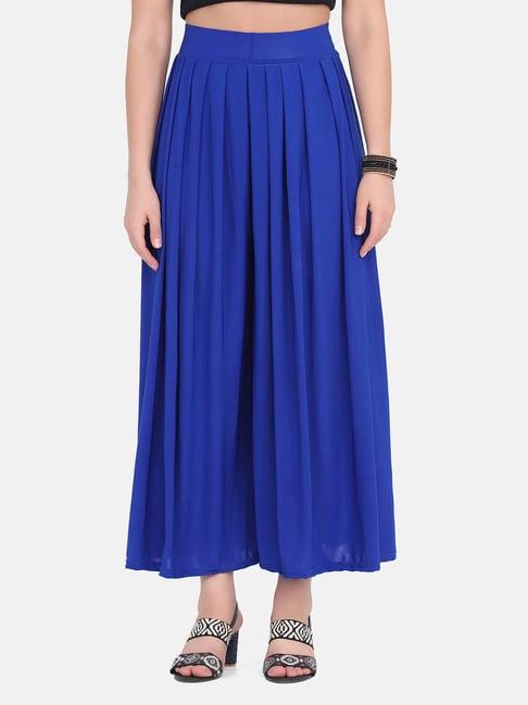 buynewtrend royal blue mid rise palazzos