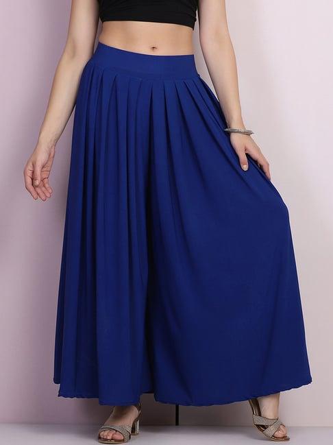 buynewtrend royal blue mid rise palazzos