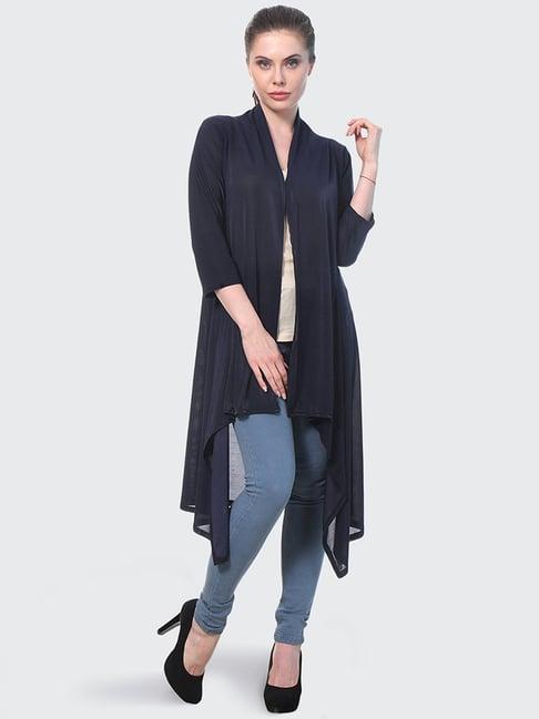 buynewtrend navy shawl neck shrug