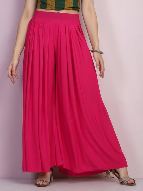 buynewtrend pink mid rise palazzos