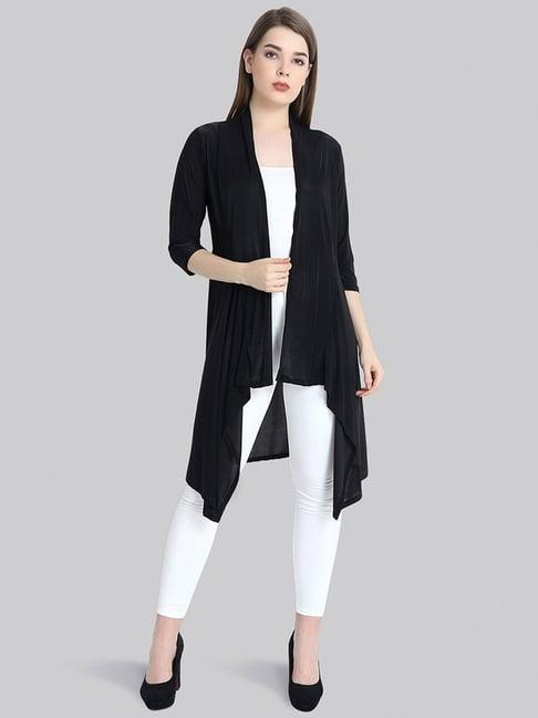 buynewtrend black shawl neck shrug