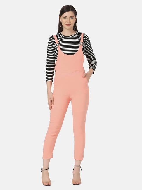 buynewtrend peach striped jumpsuit