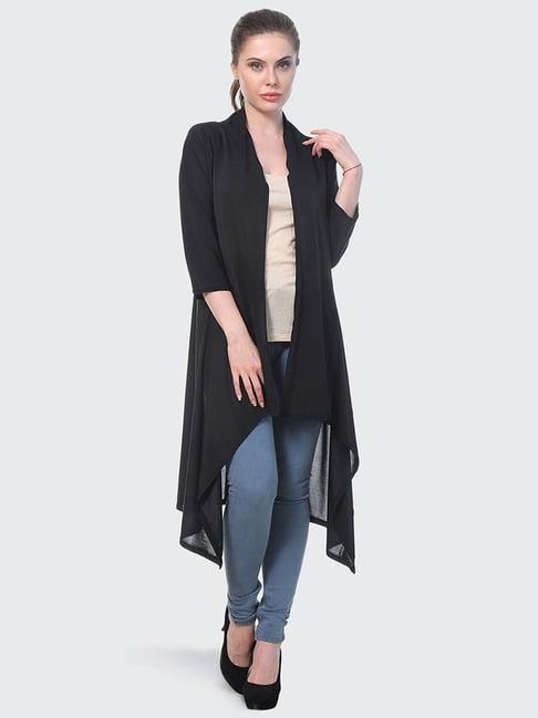 buynewtrend black shawl neck shrug