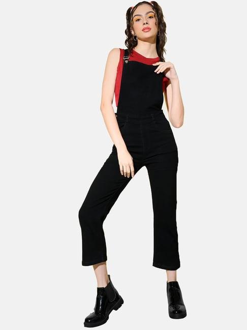 buynewtrend black square neck dungaree