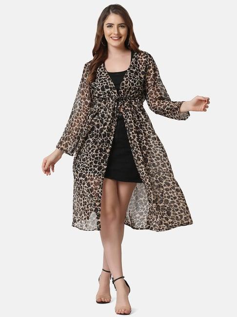 buynewtrend brown printed shrug