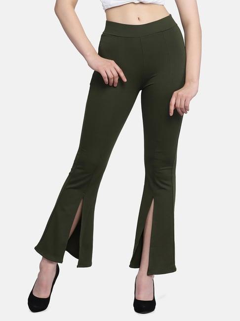 buynewtrend green mid rise front slit trousers