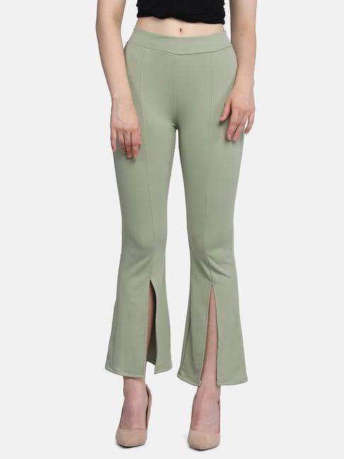 buynewtrend green mid rise front slit trousers