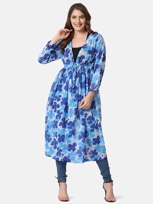 buynewtrend blue floral print shrug