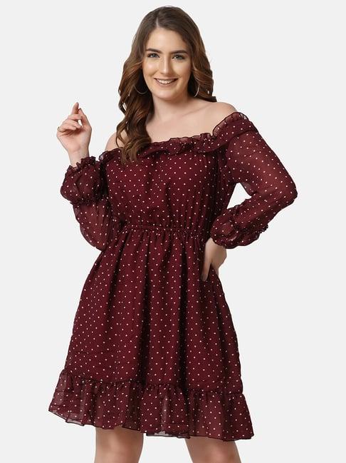 buynewtrend brown polka dots a-line dress