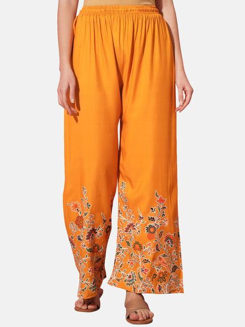 buynewtrend mustard embroidered palazzos