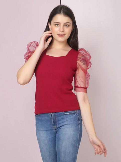 buynewtrend maroon regular fit top