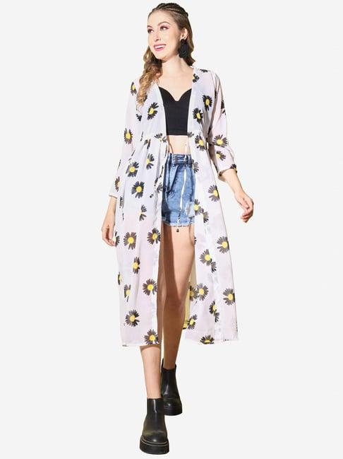 buynewtrend white floral print shrug