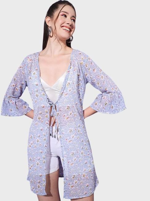 buynewtrend purple floral print shrug