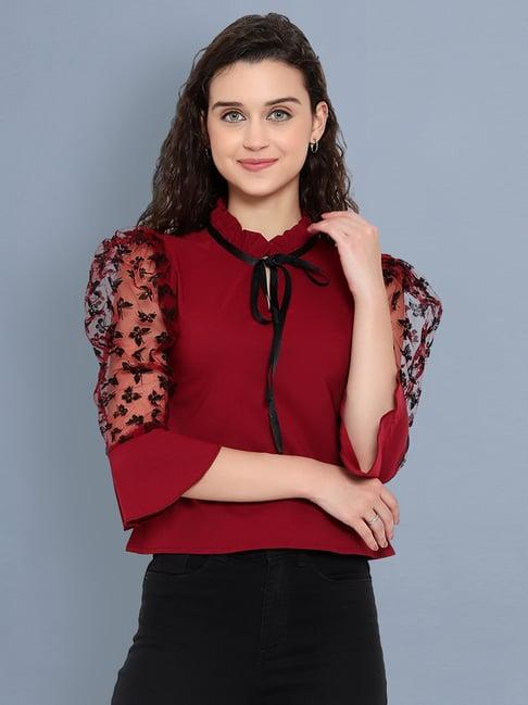 buynewtrend maroon printed top