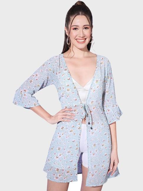 buynewtrend blue floral print shrug