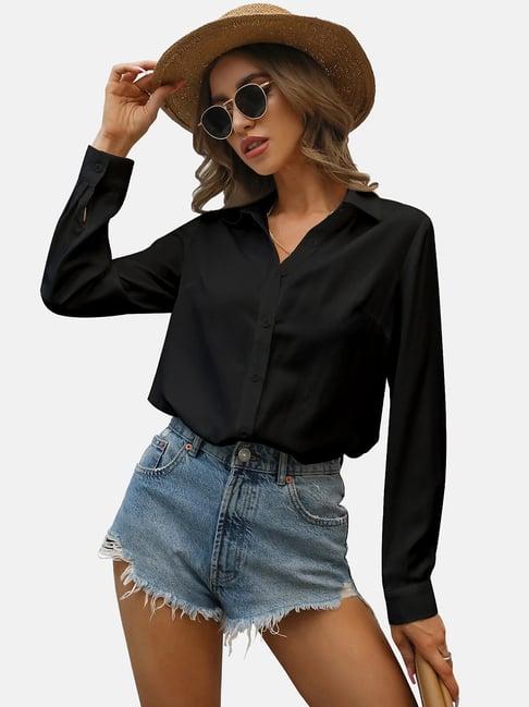 buynewtrend black cotton shirt